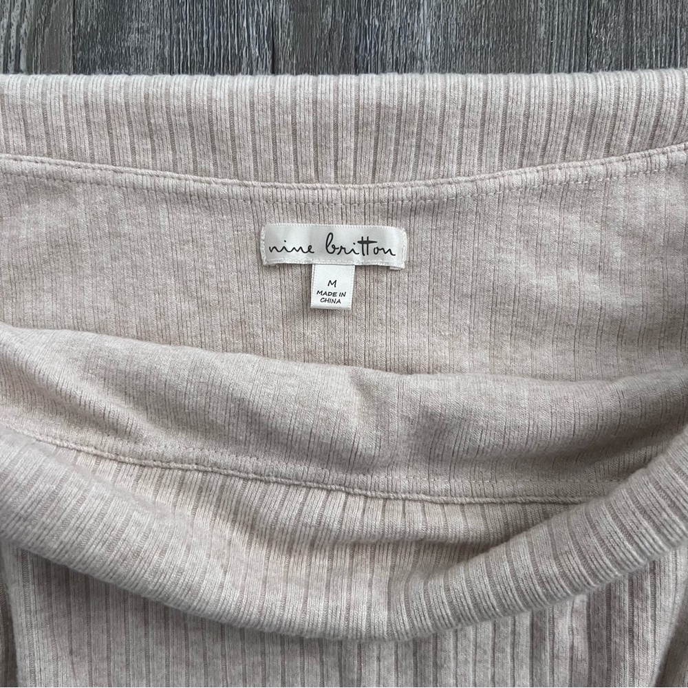Cream Off The Shoulder Ribbed Foldover Sweater - Picture 3 of 5